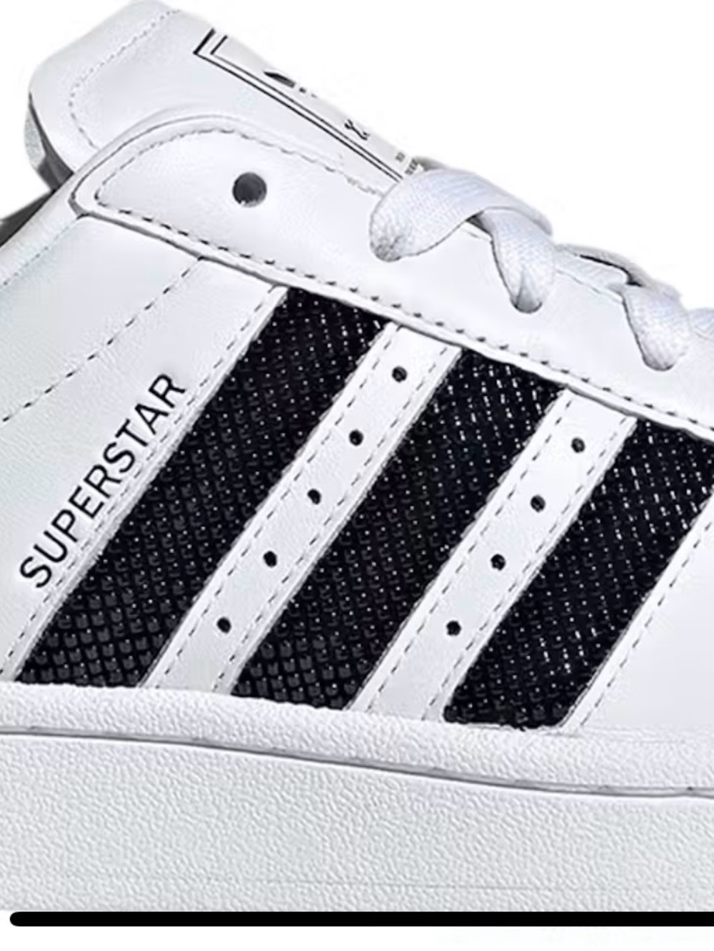 NEW Adidas Superstar ll White and Black with black sequin stripes